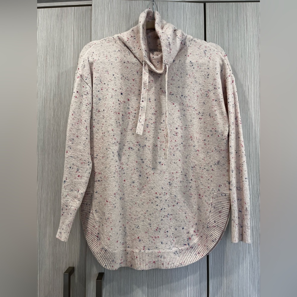 NEW LOFT Confetti Cowl Neck Sweater Pale‎ Pink Medium Petite NWOT Soft Cozy Knit